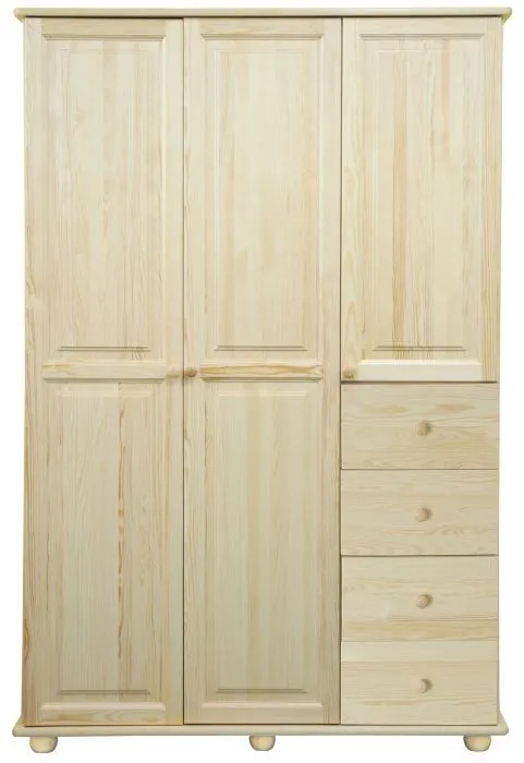 Kleiderschrank Kiefer Vollholz massiv natur Junco 04 - Abmessung 195 x 135 x 59 cm (H x B x T)