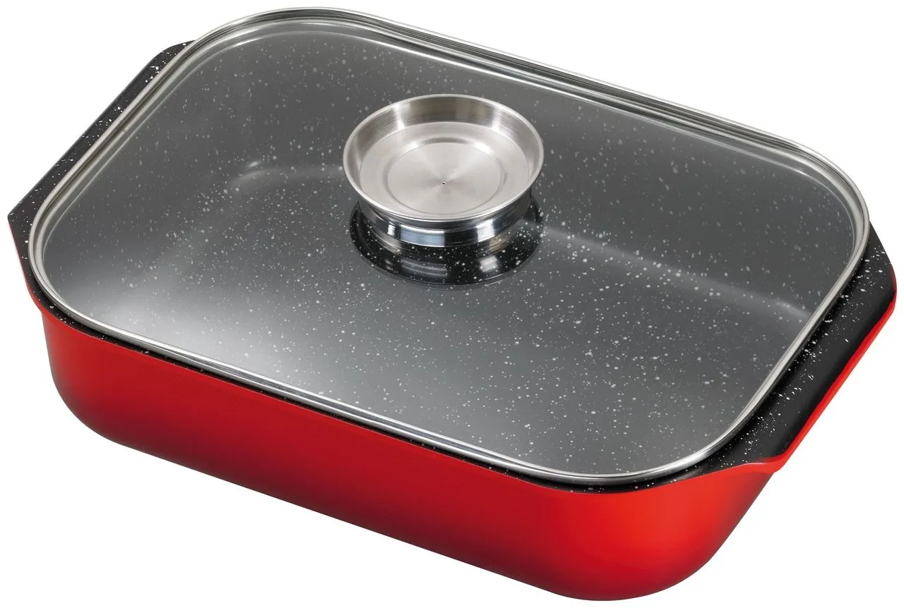 Aluguss Bräter mit Glasdeckel und Aromaknopf ca. 40 cm ROT