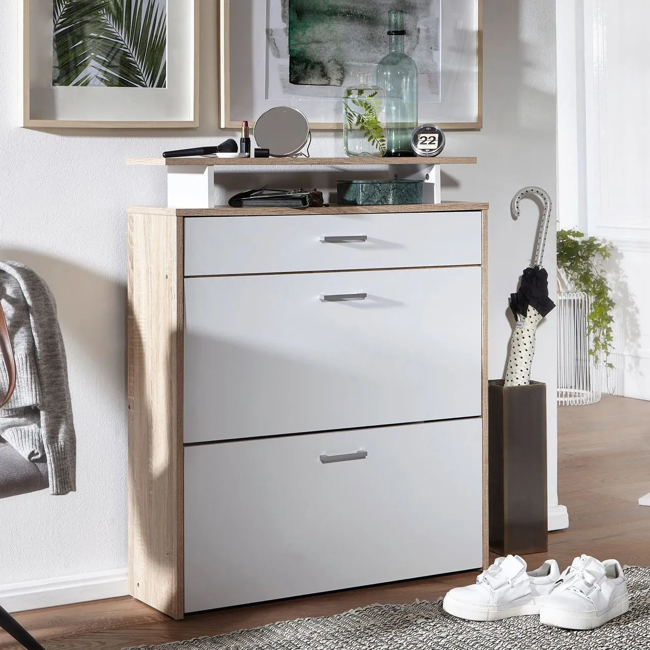 Schuhschrank MDF Sonoma Eiche 80 cm Schuhregal Schuhkipper Design Schuh-Kommode modern