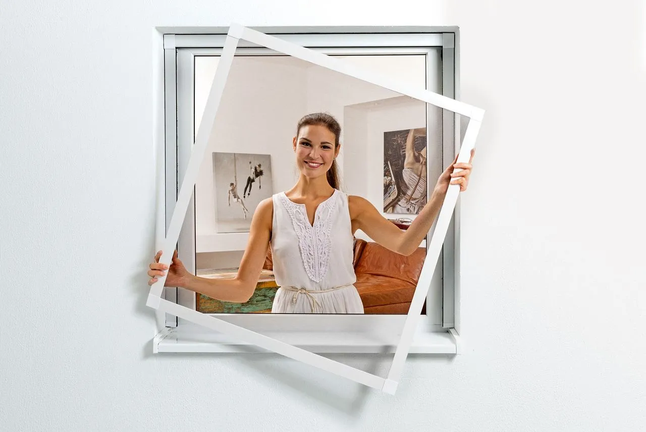 Flächenbündiger Aluminium-Fliegengitter-Bausatz "Compact", 130 x 150 cm weiß