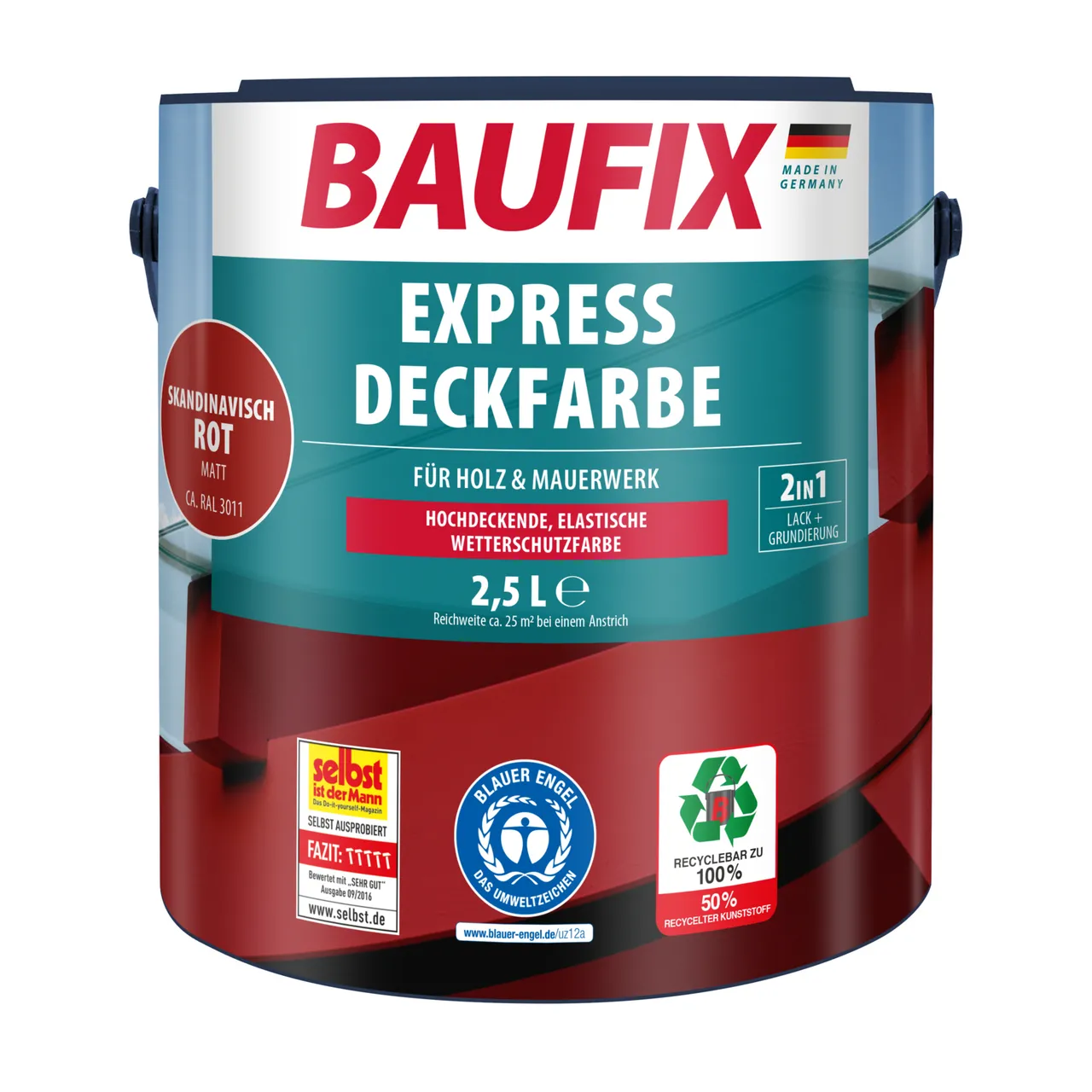2in1 Express Deckfarbe 2,5 L skandinavisch rot