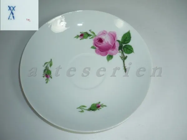 Untertasse für Kaffee - glatte Form - Meissen Schwanenhals II.Wahl Rote Rose