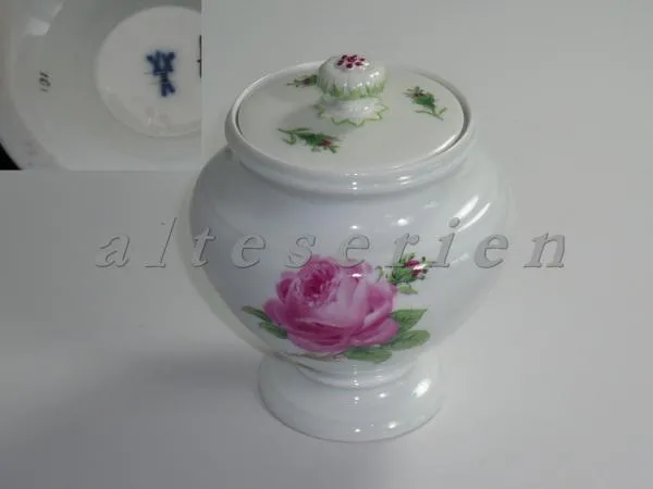 Zuckerdose - Meissen Schwanenhals II.Wahl Rote Rose