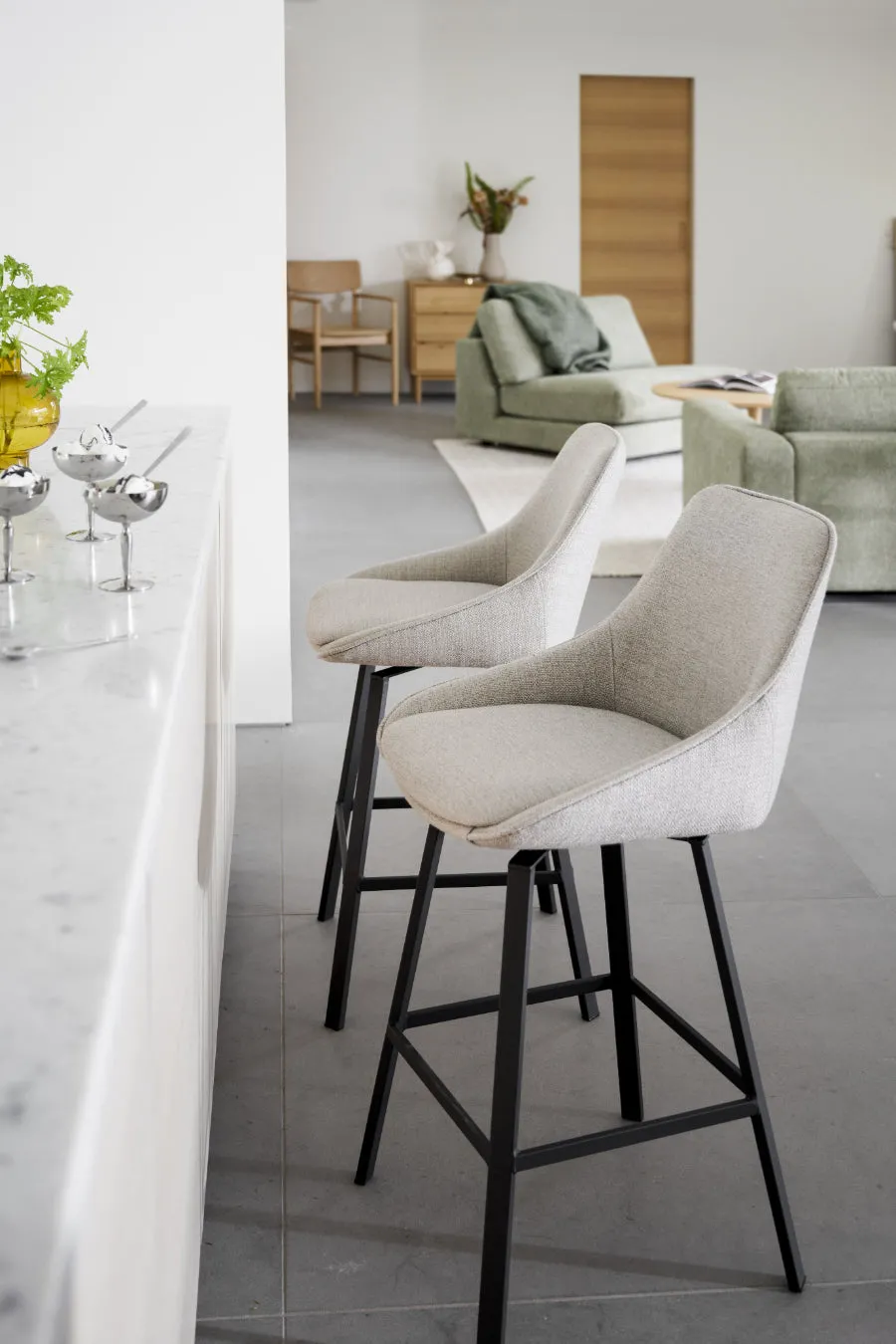 ALISON Bar Chair Beige, Set of 2, Swivel Rowico