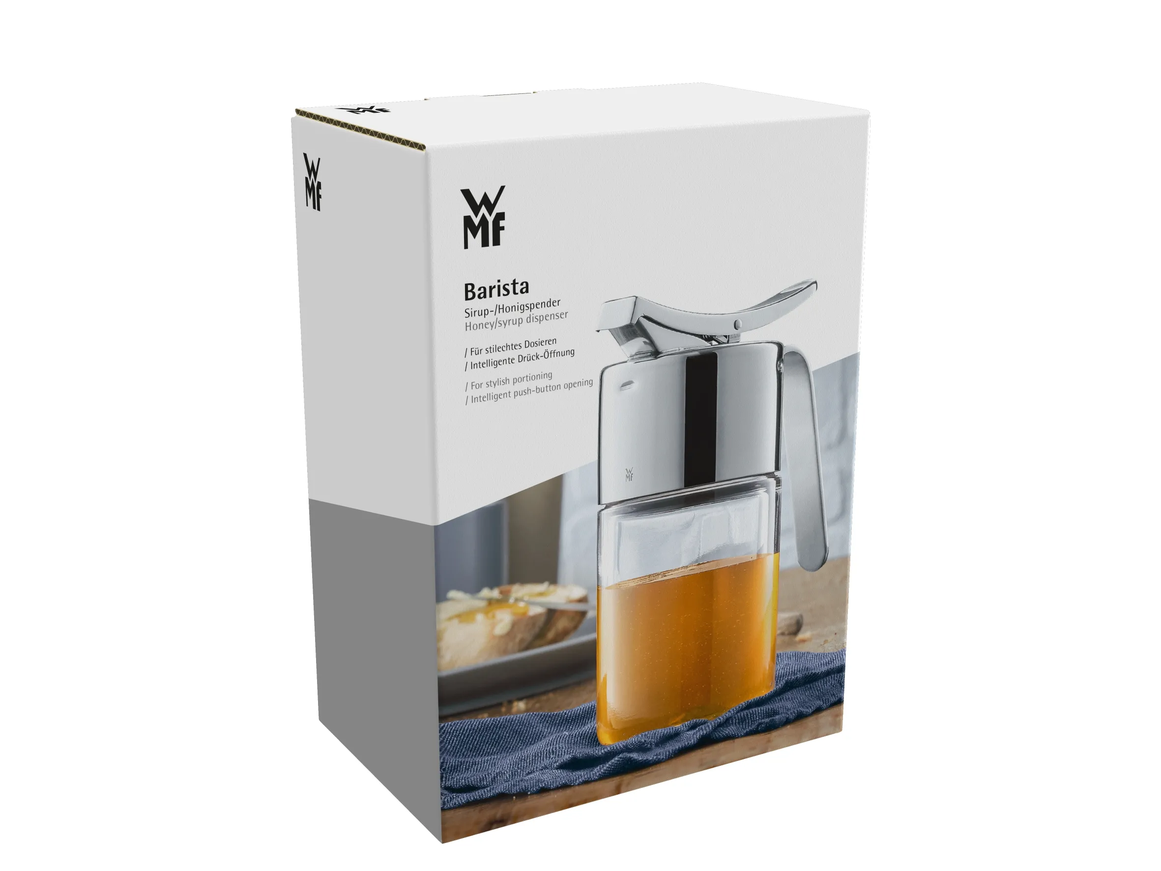 Barista Sirup-/ Honigspender, 14 cm, 240ml  Kappe aus Cromargan Edelstahl, Behälter aus Glas