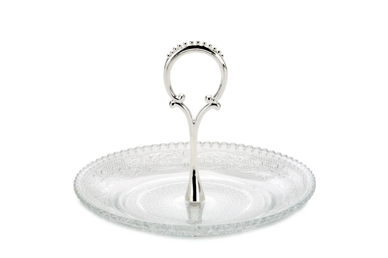 Konfektschale Glas mit versilbertem Griff versilbert,Höhe 10,5 cm x Ø 15,0 cm