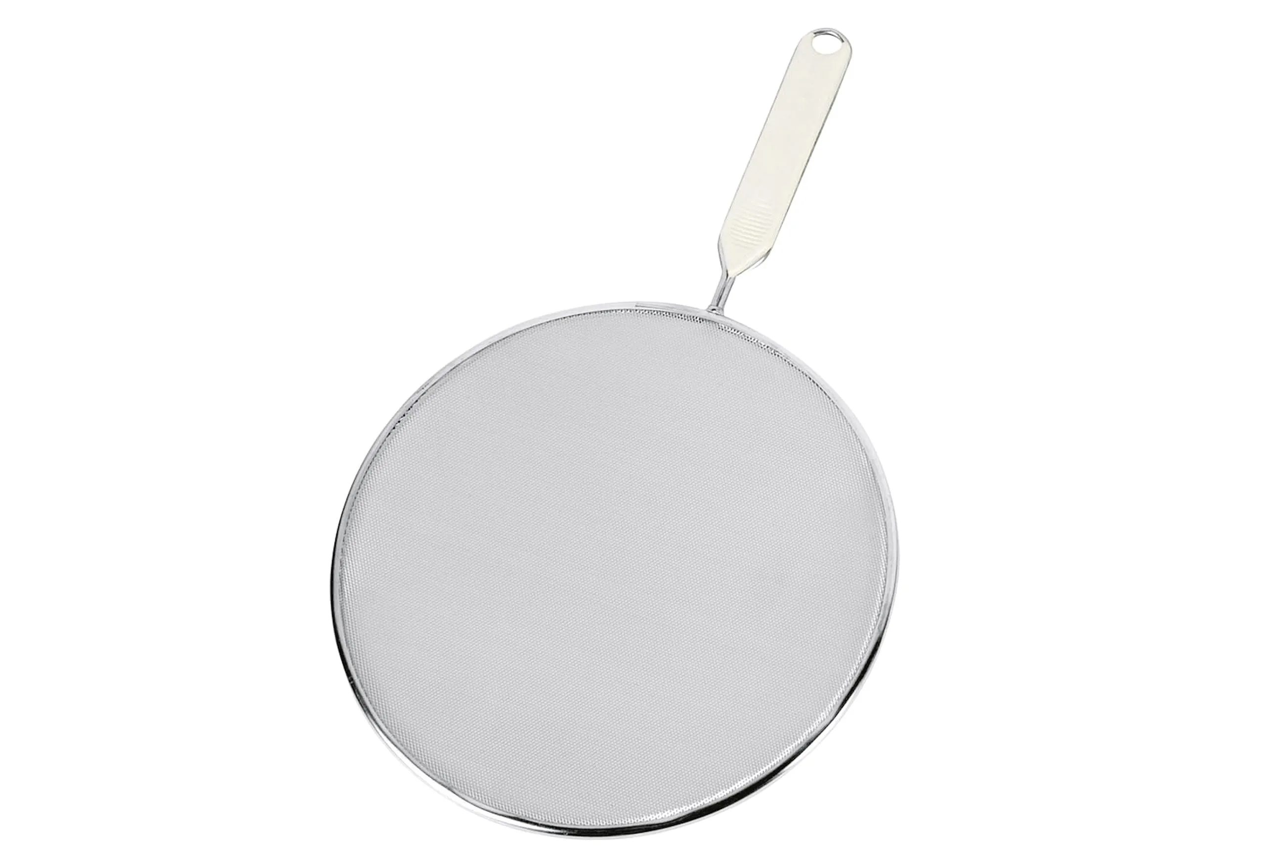 Spritzschutzsieb fein perforiertes Alu Steckmetall und Griff verzinnt Ø 21 cm