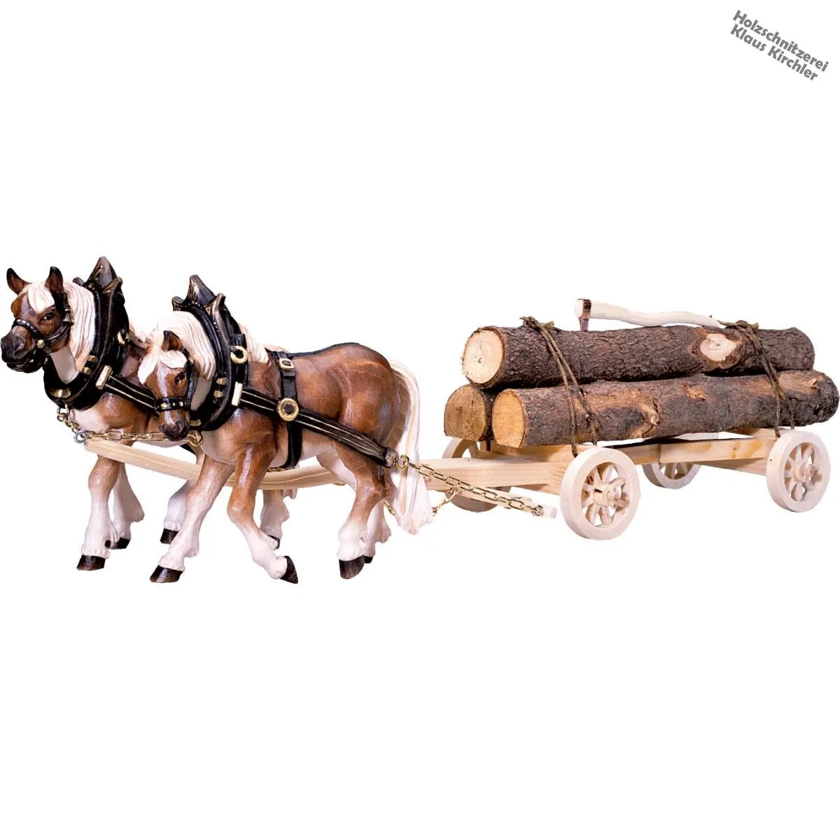 2 Zugpferde mit Holzwagen