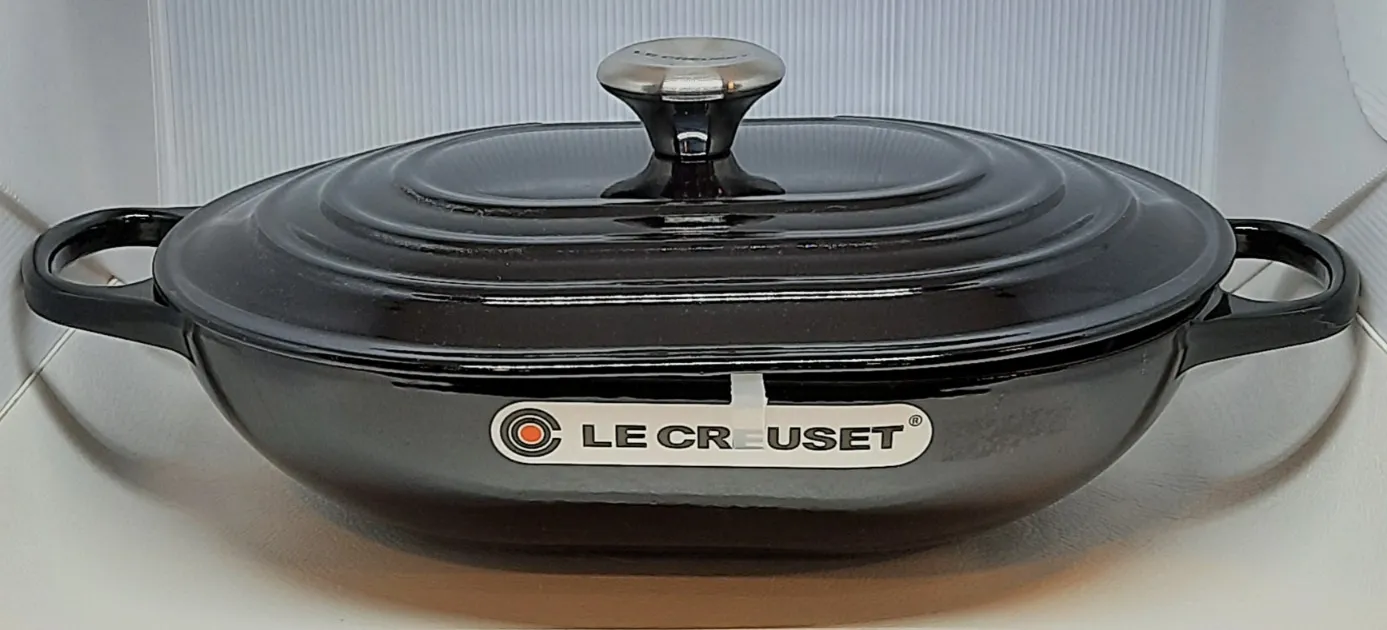 BRÄTER OBLONG 31cm schwarz/creme glänzend 3,4l Gusseisen emailliert, abgerundetes Design