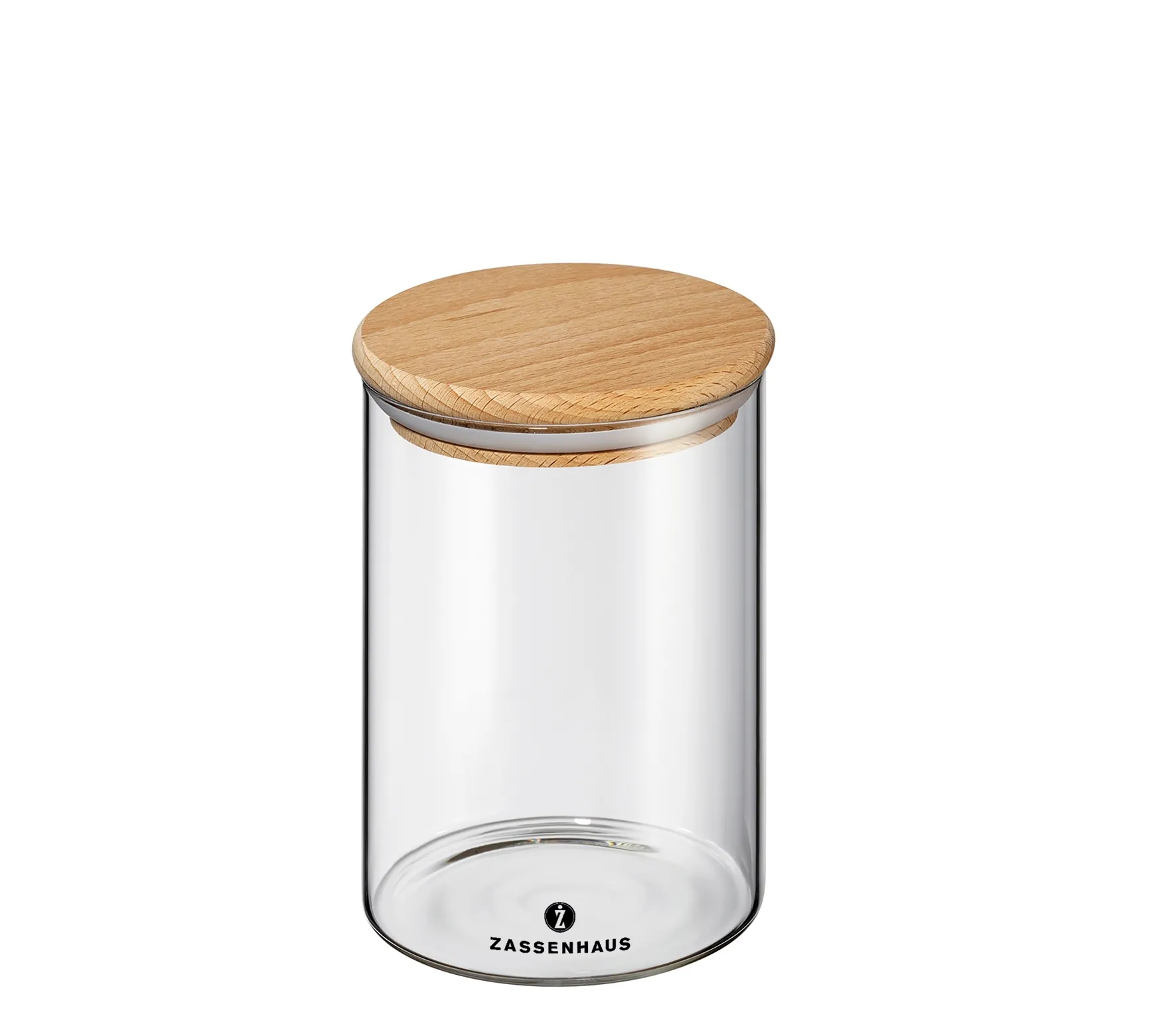 Vorratsglas mit Holzdeckel 850ml Borosilikatglas und Buchenholz