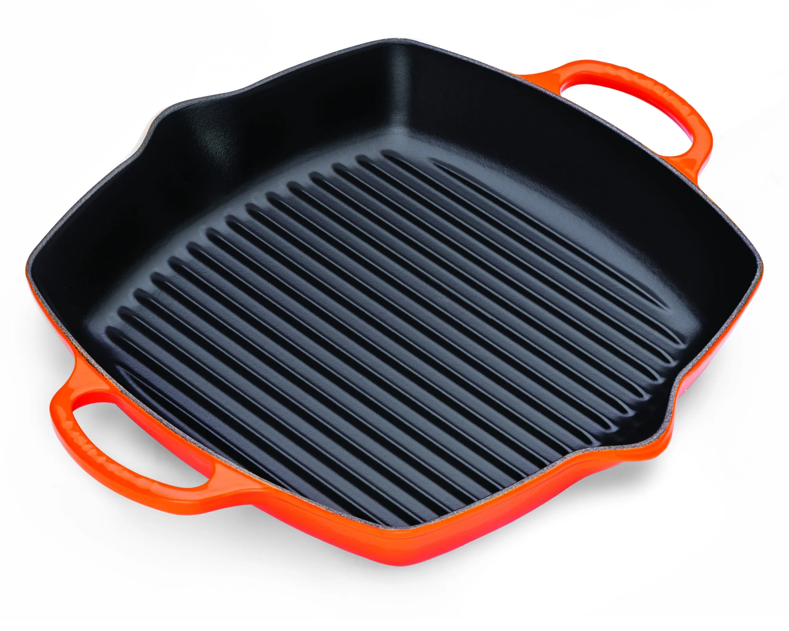 GRILLPFANNE quadratisch 30cm ofenrot zwei Griffe Gusseisen emailliert