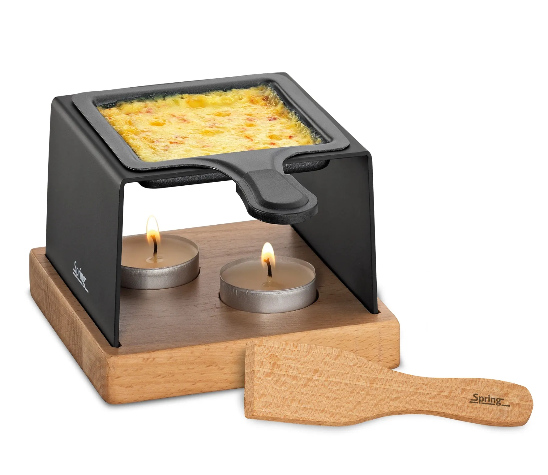 Käse Raclette GOURMET 1er robustes Buchenholz + beschichtetes Pfännchen