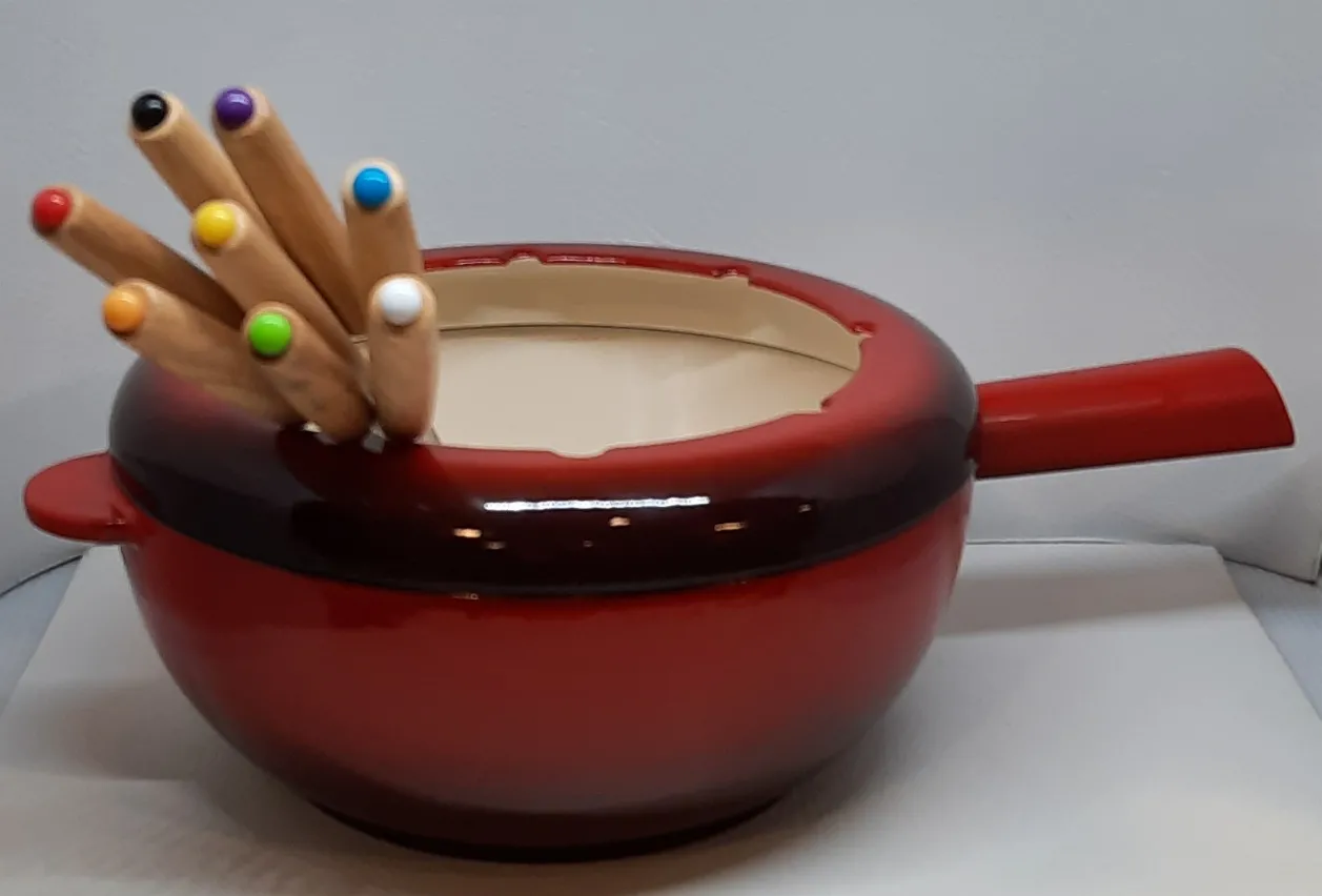 Fondue Topf Saas-Fee, rot incl.Gabeln