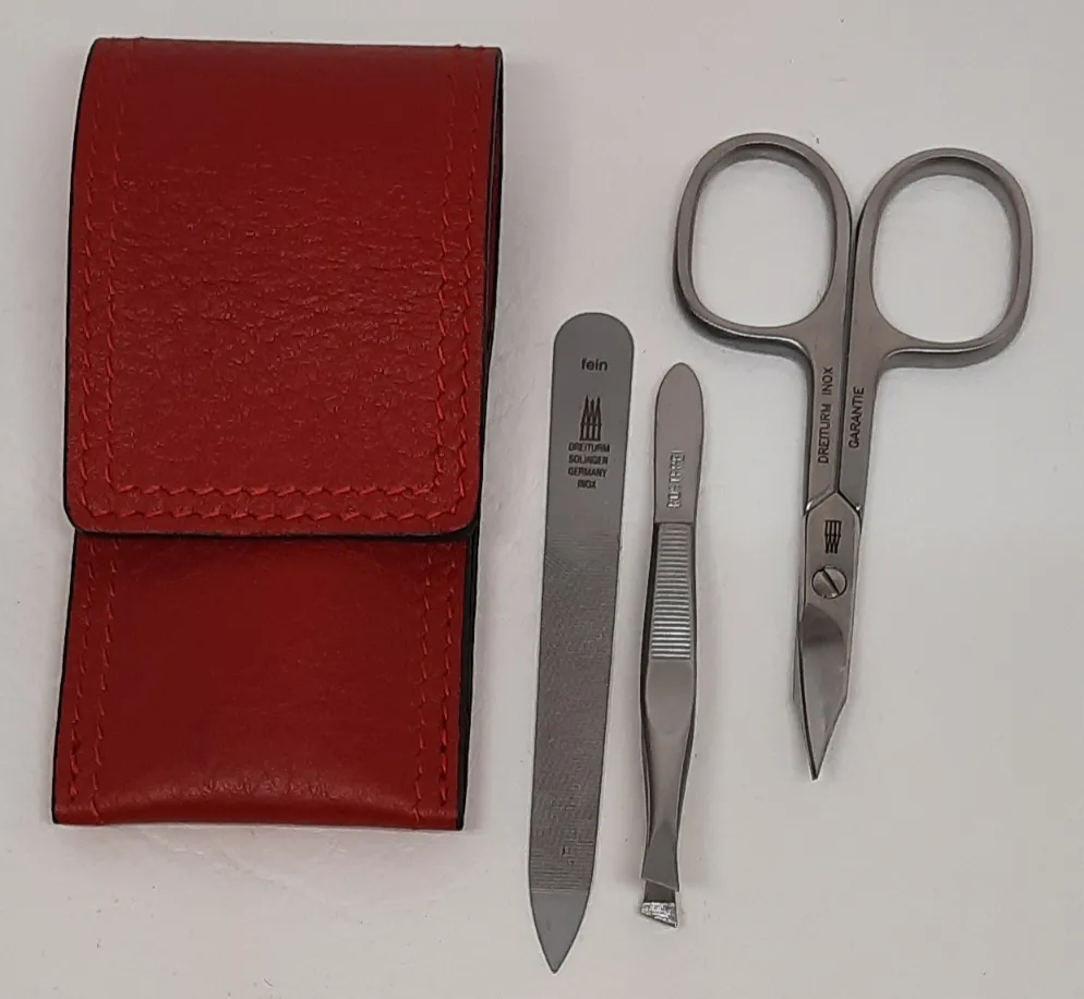 Nageltetui Rosso Leder 3tlg. bestückt Stahlpfeile,Turmschere.Pinzette rostfrei