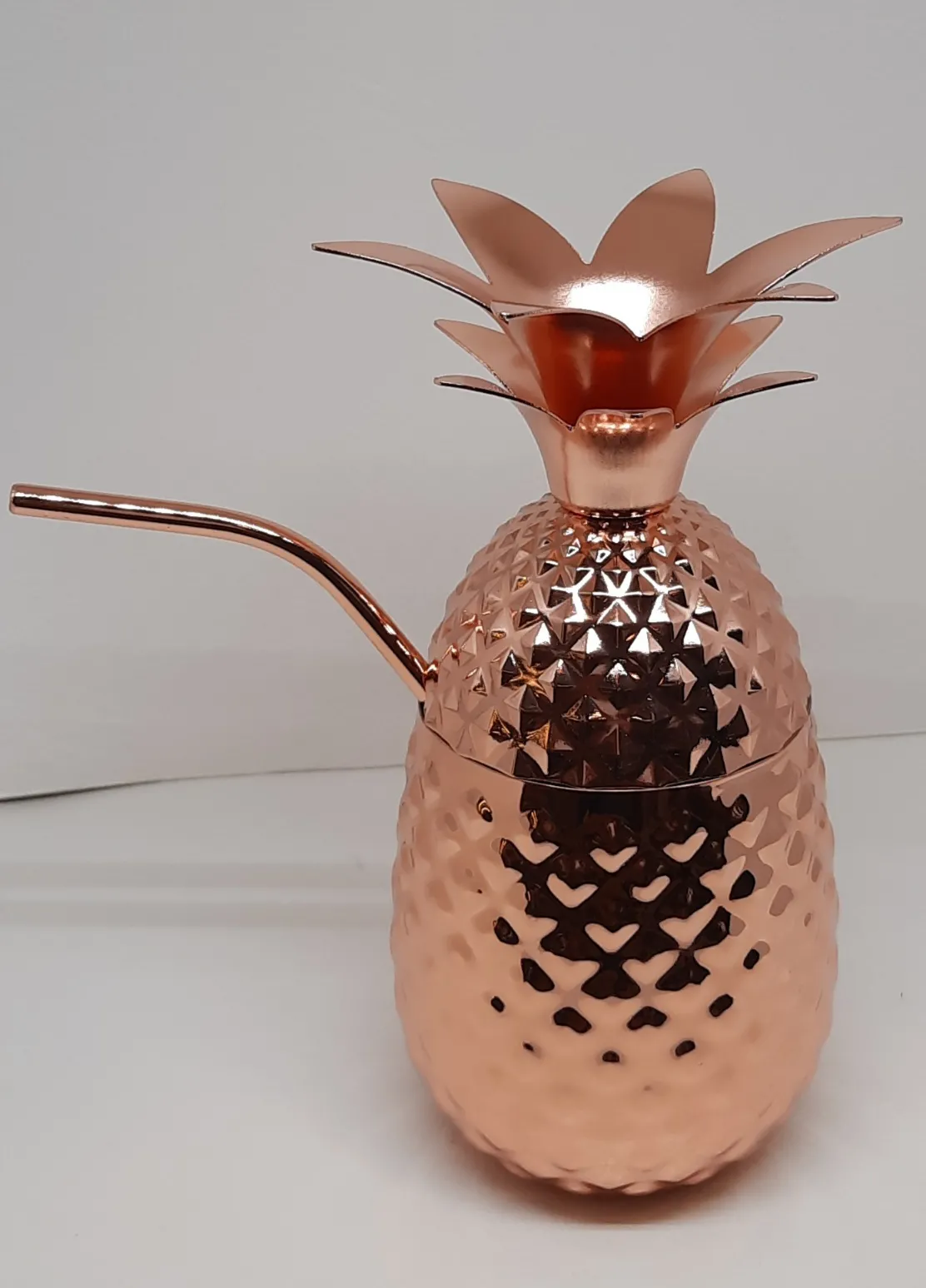 Ananas-Becher mit Trinkhalm 500ml Edelstahl/PVD Kupfer