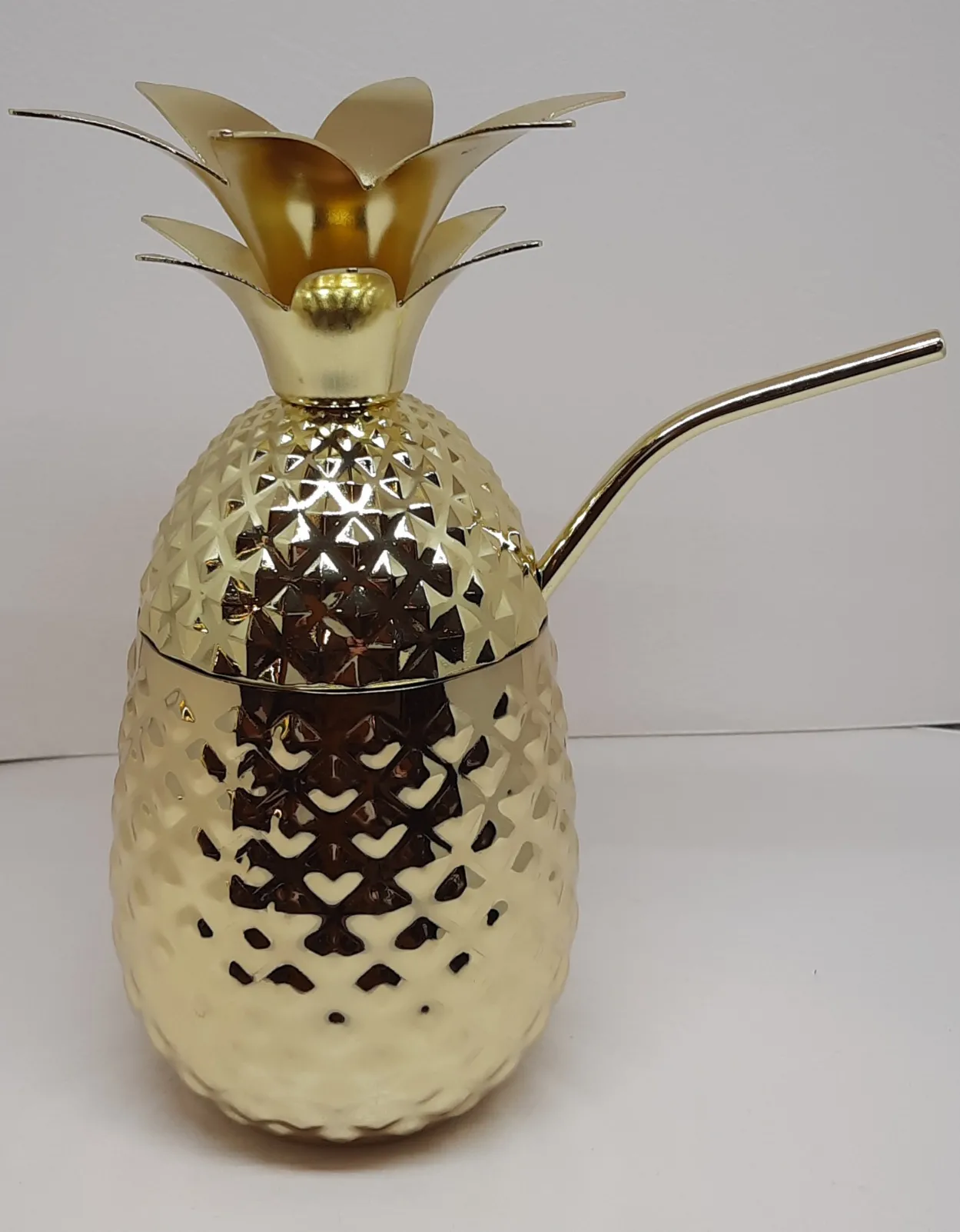Ananas-Becher mit Trinkhalm 500ml Edelstahl/PVD Gold