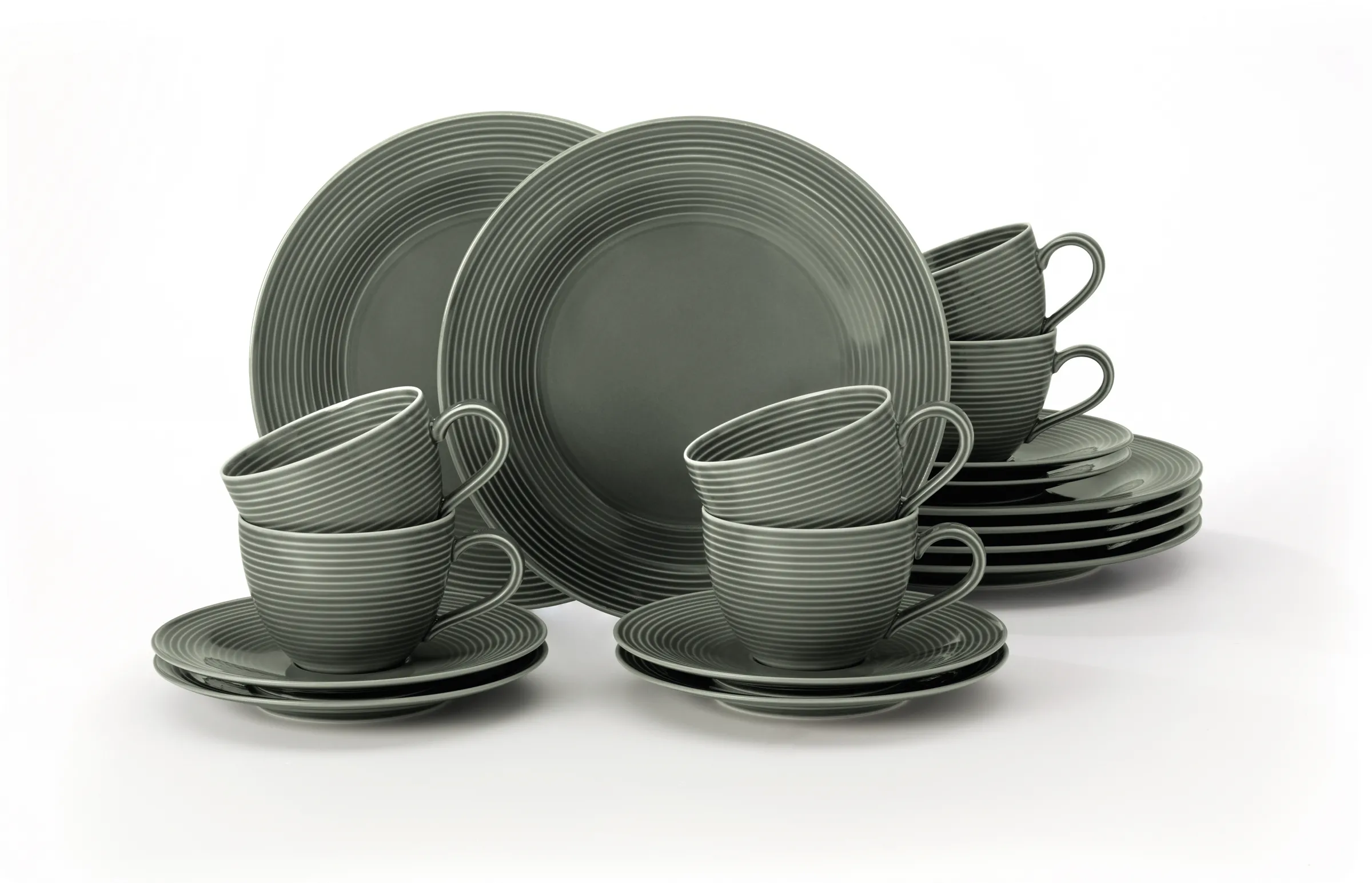 Beat Color Glaze Perlgrau Kaffeeservice 18tlg. jeweils 6 Kaffeegedecke 3 tlg.