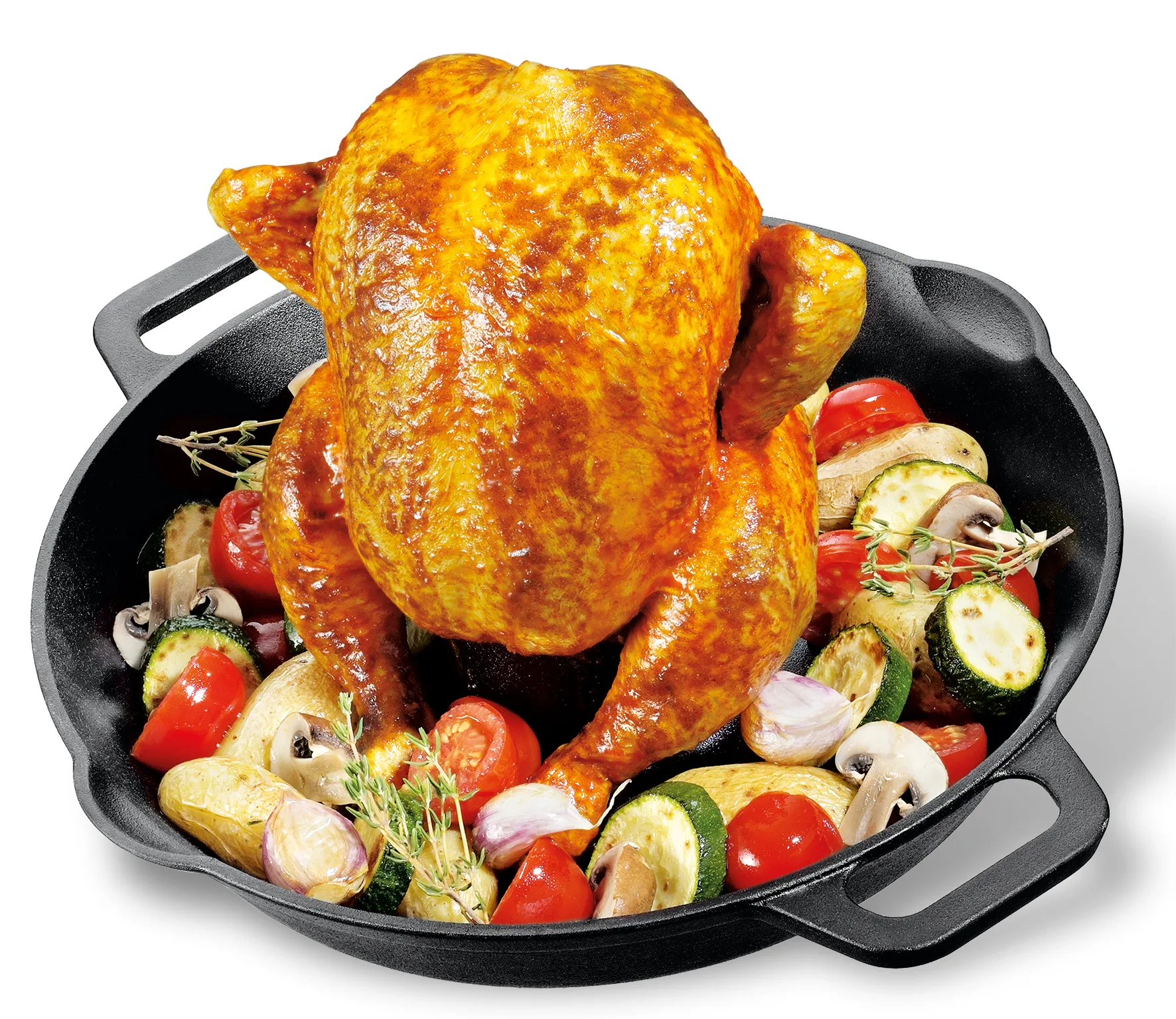 BBQ Hähnchenbräter Gusseisen, 28 cm Geeignet für Grills und Backofen,