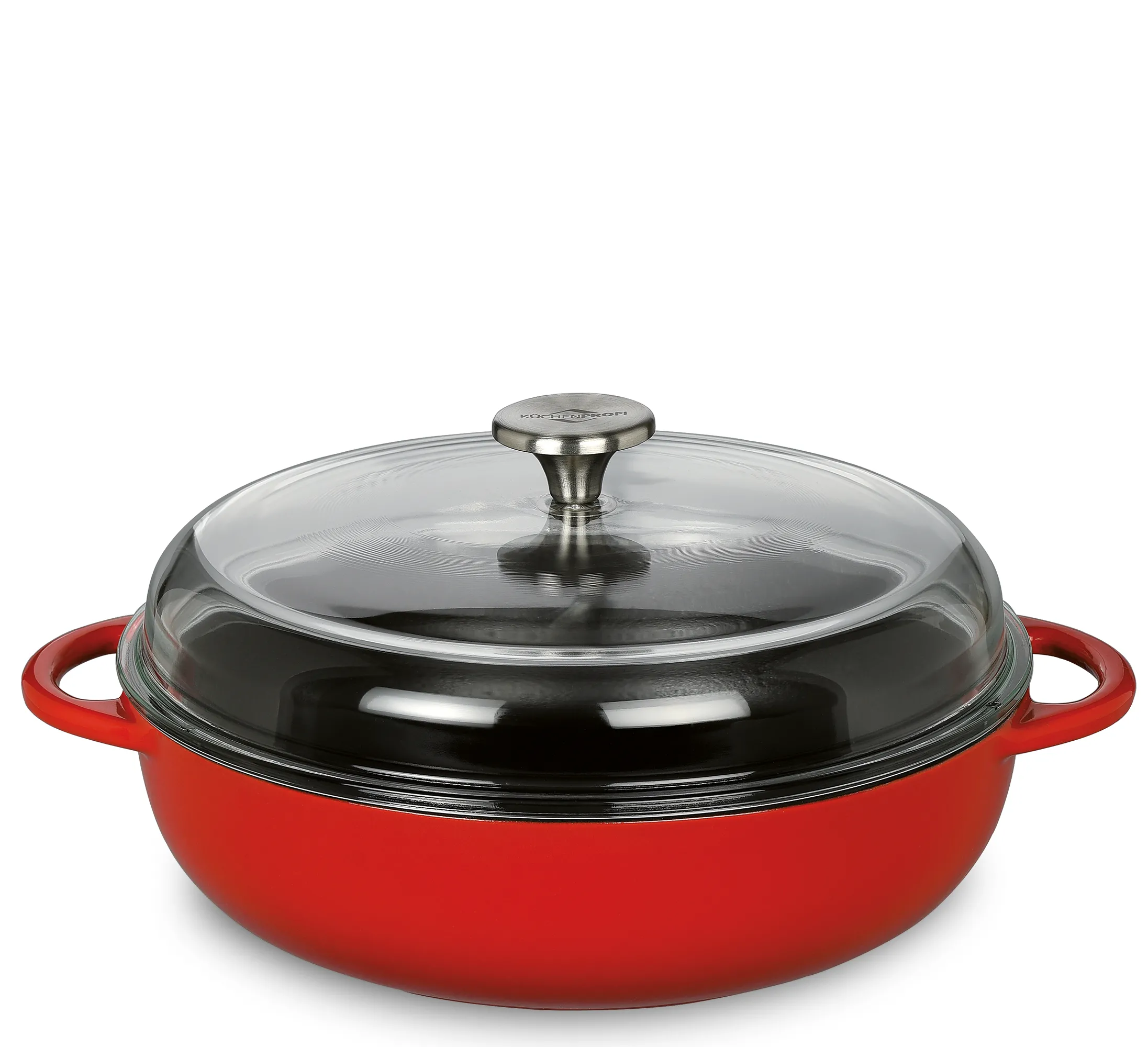 Bauernpfanne mit hohem Glasdeckeckel 28 cm classic red, Gusseisen emailliert
