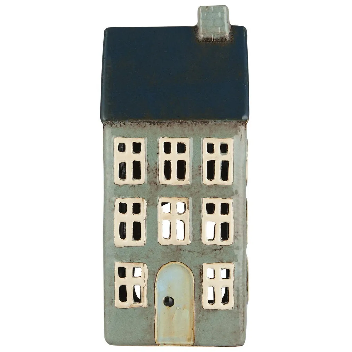 House f/tealight Nyhavn blue/grey roof 1 chimney
