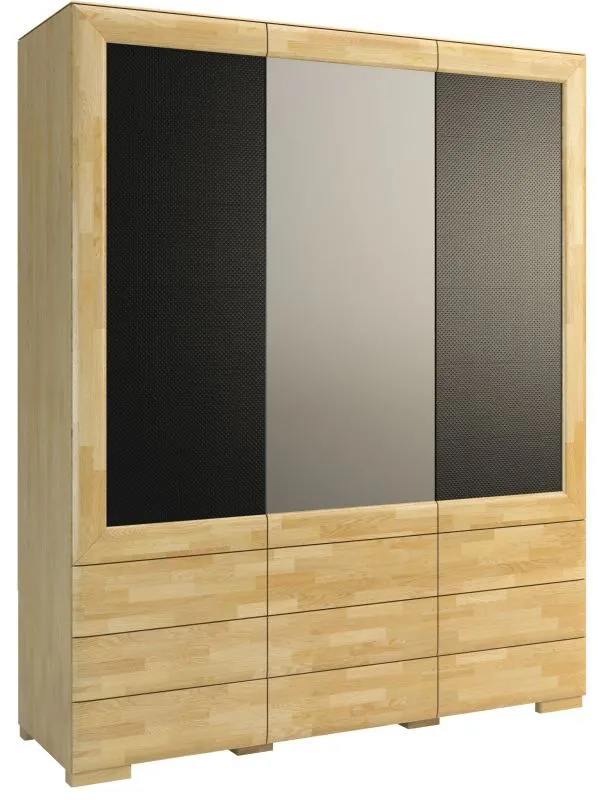 Drehtürenschrank / Kleiderschrank "Lipik" 41, Farbe: Eiche / Schwarz, teilmassiv - Abmessungen: 224 x 182 x 61 cm (H x B x T)