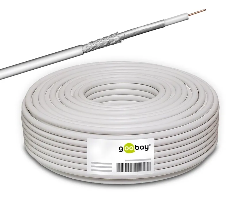 50m SAT Kabel 100dB Bundware Weiss 7mm SAT-Koaxialkabel doppelt geschirmt