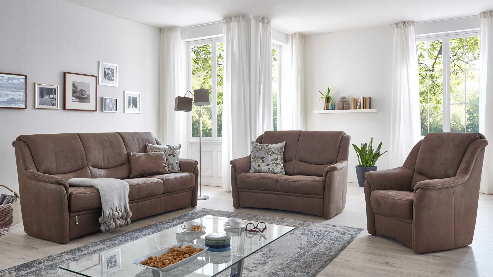 OrthoSedis Oslo - Polstergarnitur, elephantfarbene Mikrofaser Gaucho 14 - dreiteilig