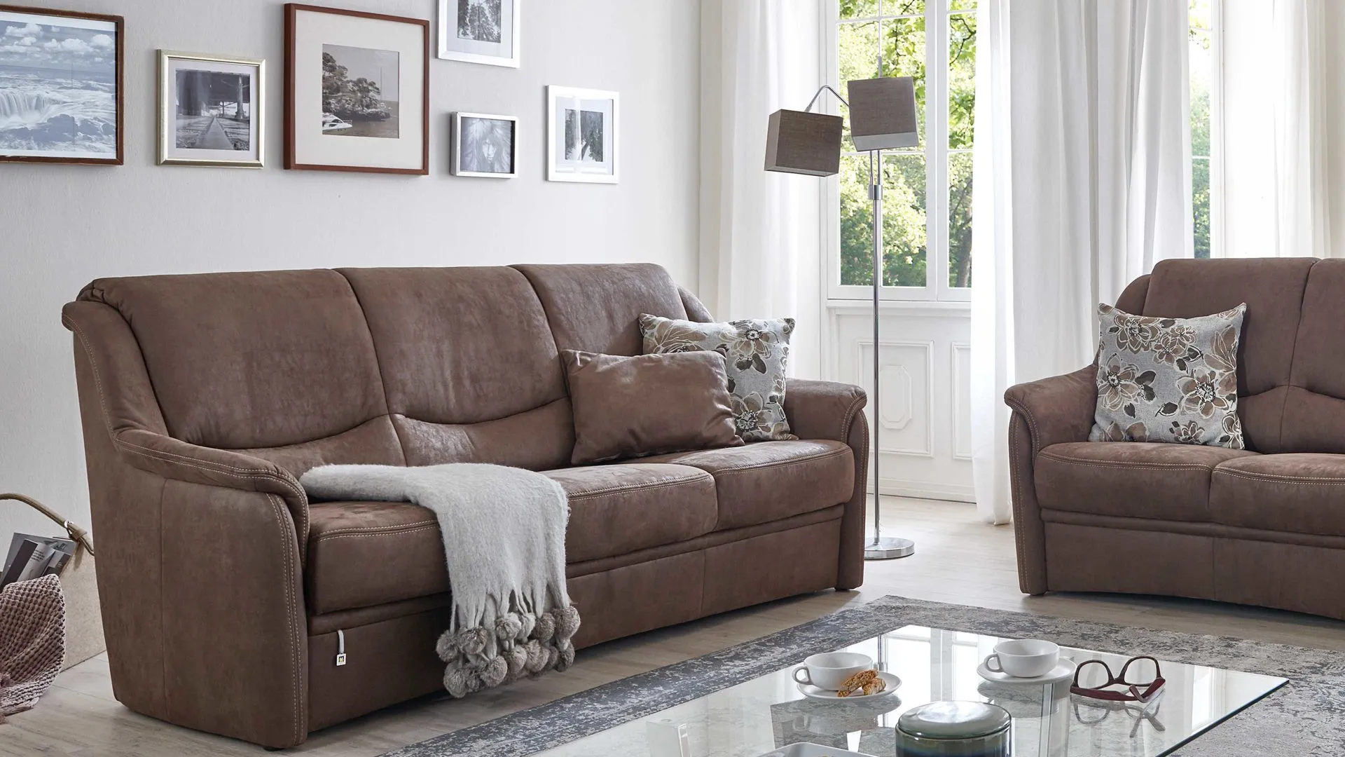 OrthoSedis Oslo - Dreisitzer, elephantfarbene Mikrofaser Gaucho 14 - Länge ca. 205 cm