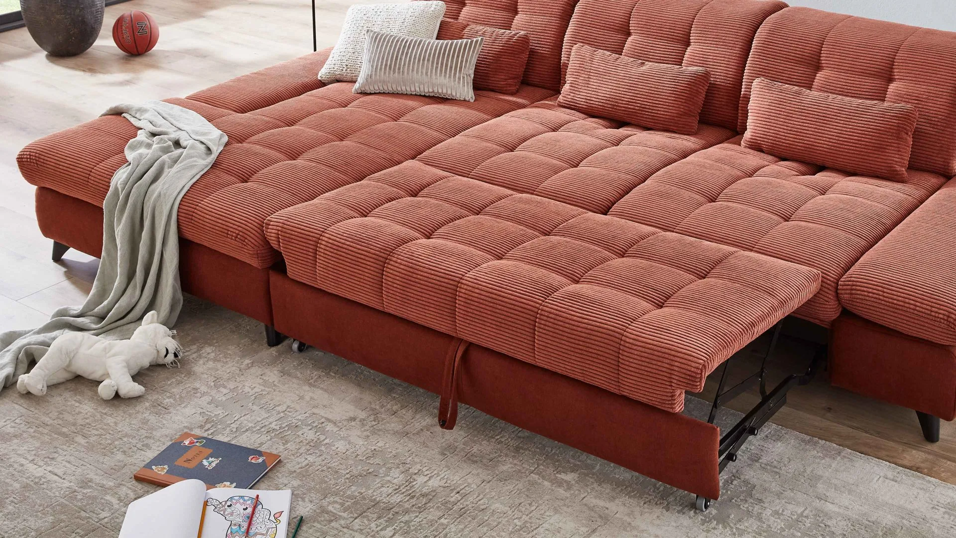 KAWOO Polstermöbel Santa Rosa - Bettfunktion, kupferfarbener Breitcordbezug Lincoln