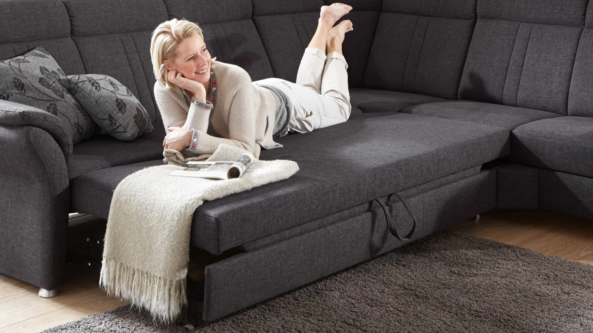 OrthoSedis OS-PP1003 - Bettfunktion, anthrazitfarbenes Flachgewebe Vincent