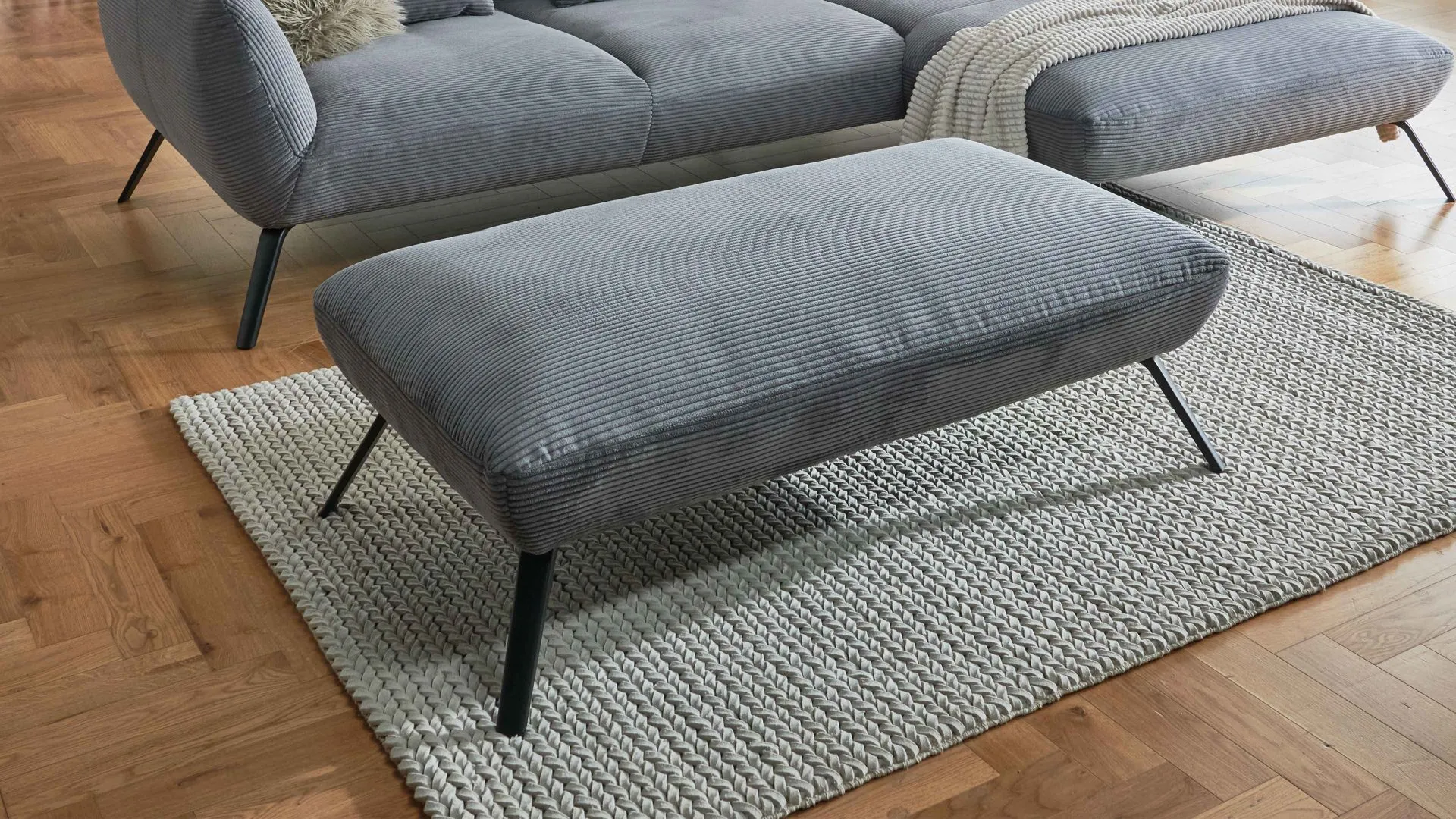 KAWOO Polsterprogramm Dover XC - Polsterhocker, grauer Breitcord Lincoln - ca. 142 x 80 cm