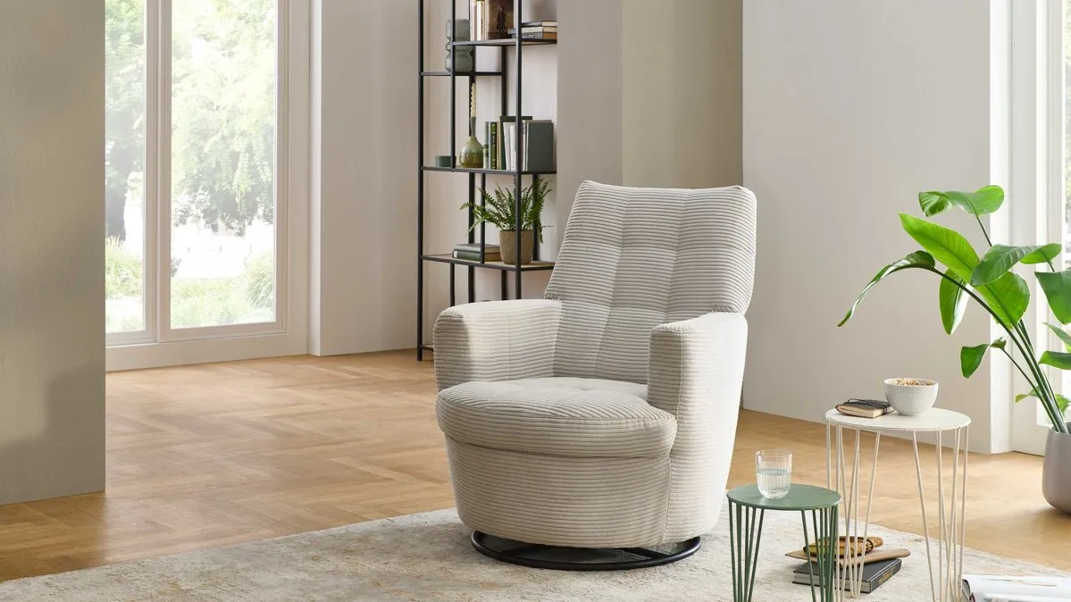 KAWOO Drehsessel SE 53, hellgrauer Cord GCT 9 & schwarzer Metallring