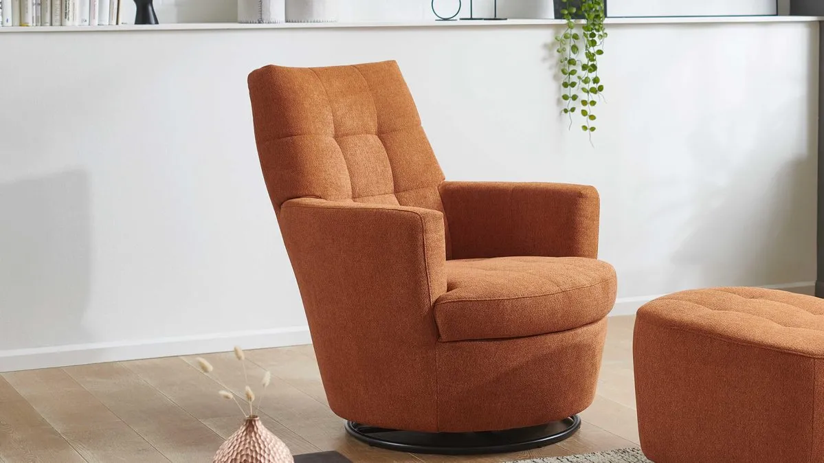 KAWOO Drehsessel SE53, Signal-oranger Strukturbezug TCM757 & schwarzer Metallring