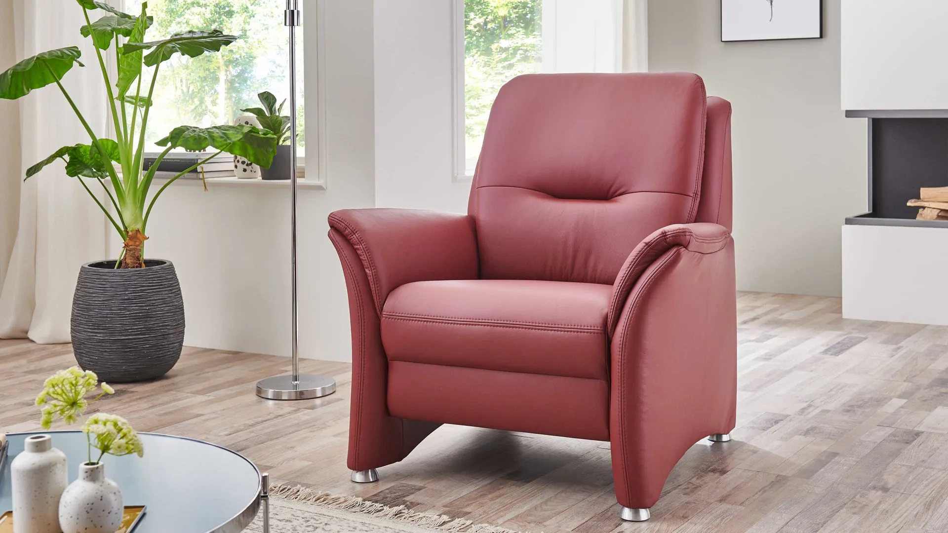 OrthoSedis OS-PN1120 - Polstersessel, brombeerfarbenes Leder Torro & Metallfüße