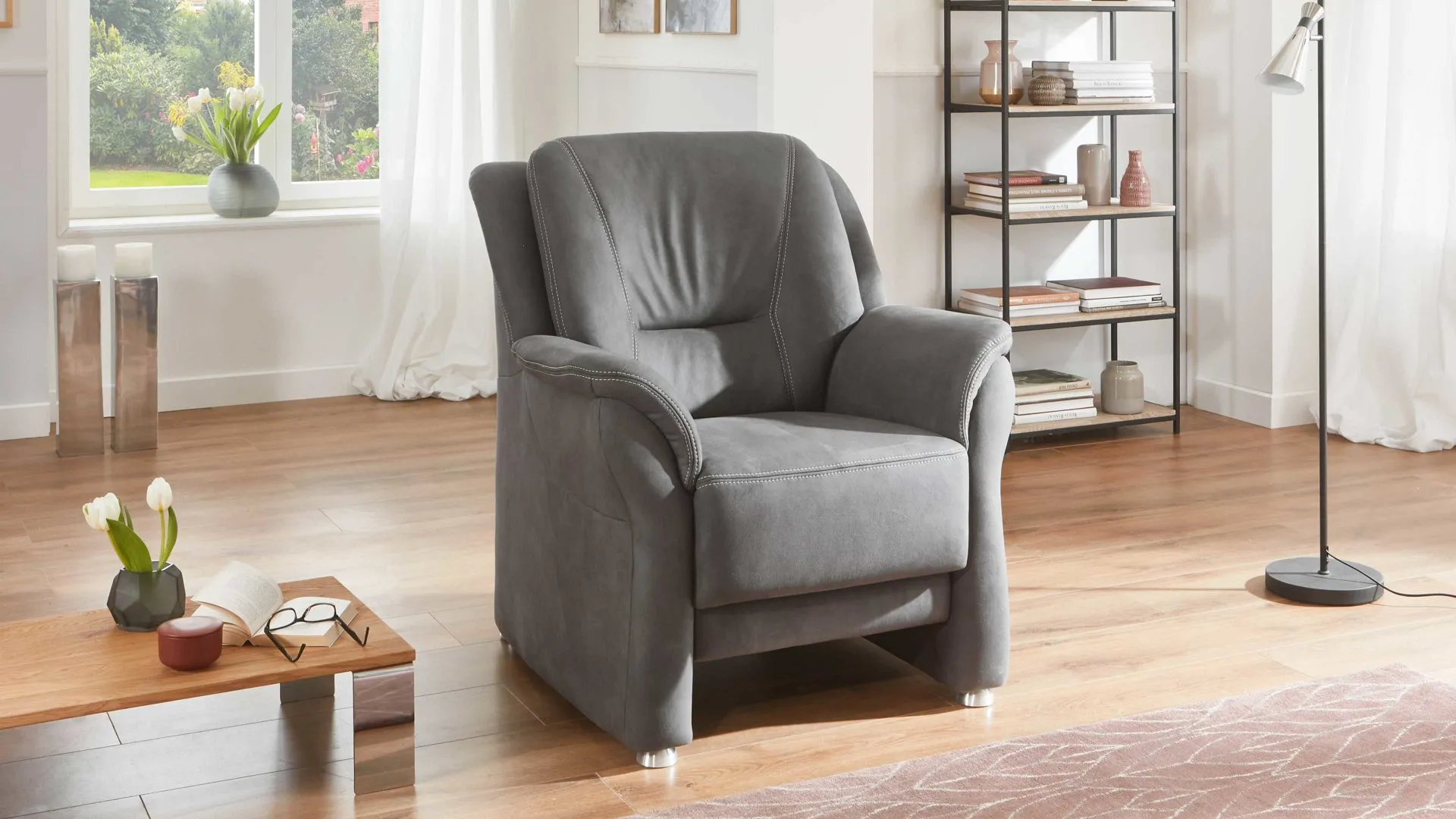 OrthoSedis OS-PP1133 - Polstersessel, graue Mikrofaser Feeling & Metallfüße