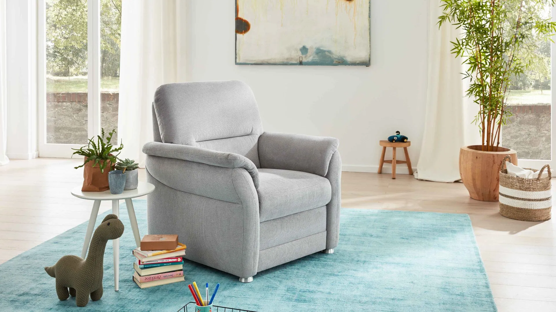 Modulmaster MM-PP1013 - Polstersessel, silberfarbene Chenille & Alufüße