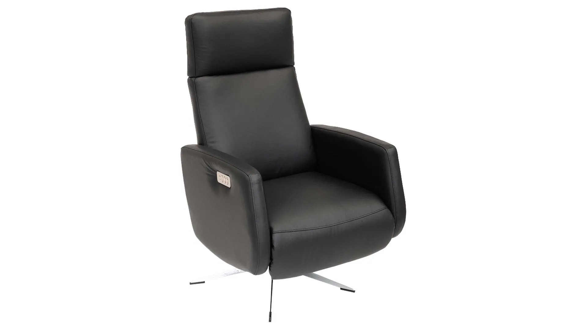 KAWOO Leder-Relaxsessel, schwarzes Leder Soleda 441 & Sternfuß DSB