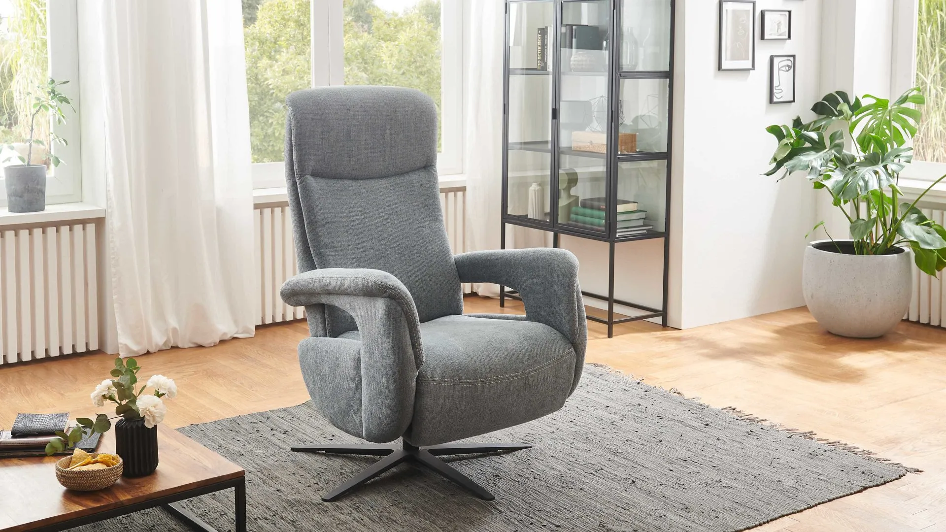 OrthoSedis OS-PP1175 - Relaxsessel, stahlfarbener Bezug Milan & schwarzer Alu-Sternfuß