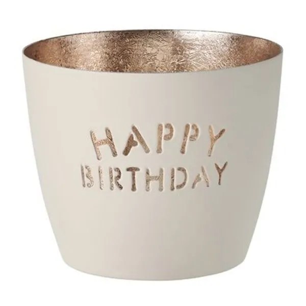 Gift Company Windlicht Madras Happy Birthday Weiß/Gold
