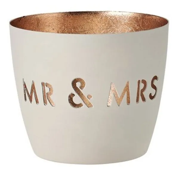 Gift Company Windlicht Madras Mr & Mrs Weiß Gold