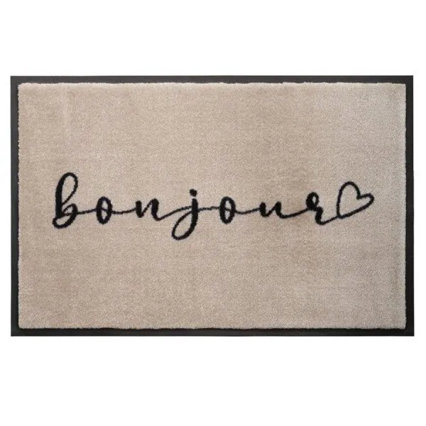 Gift Company waschbare Fußmatte Bonjour Beige Schwarz (75x50cm)