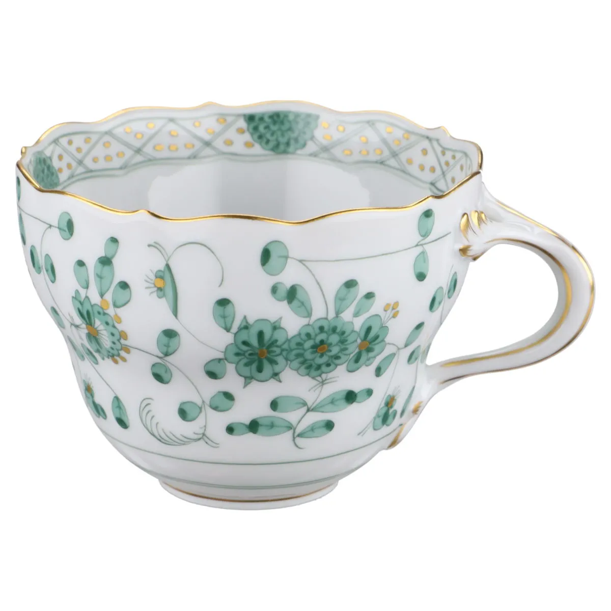 Kaffeetasse - Meissen Neuer Ausschnitt I.Wahl Indische Malerei grün Reich