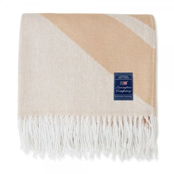 Lexington Decke Plaid Recycled Cotton Logo Throw Beige Weiß (130x170cm)
