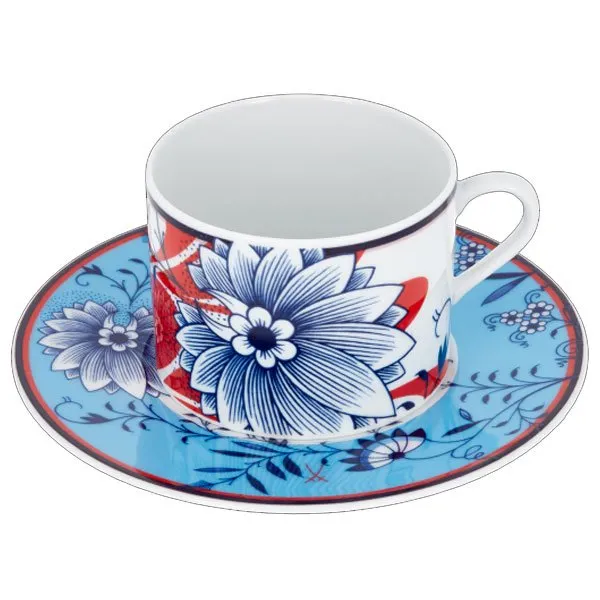 Meissen Kaffeetasse mit Untertasse Bloomy Feathers (2-teilig)