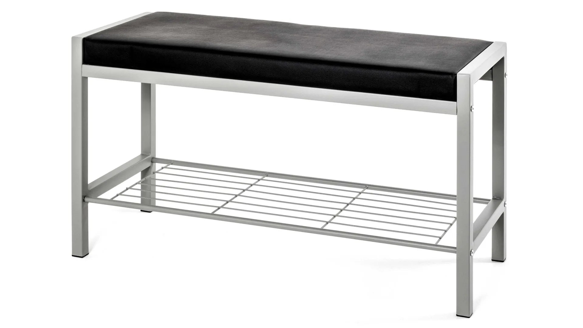 Garderobenbank als Flurmöbel, schwarzes Kunstleder & Aluminium