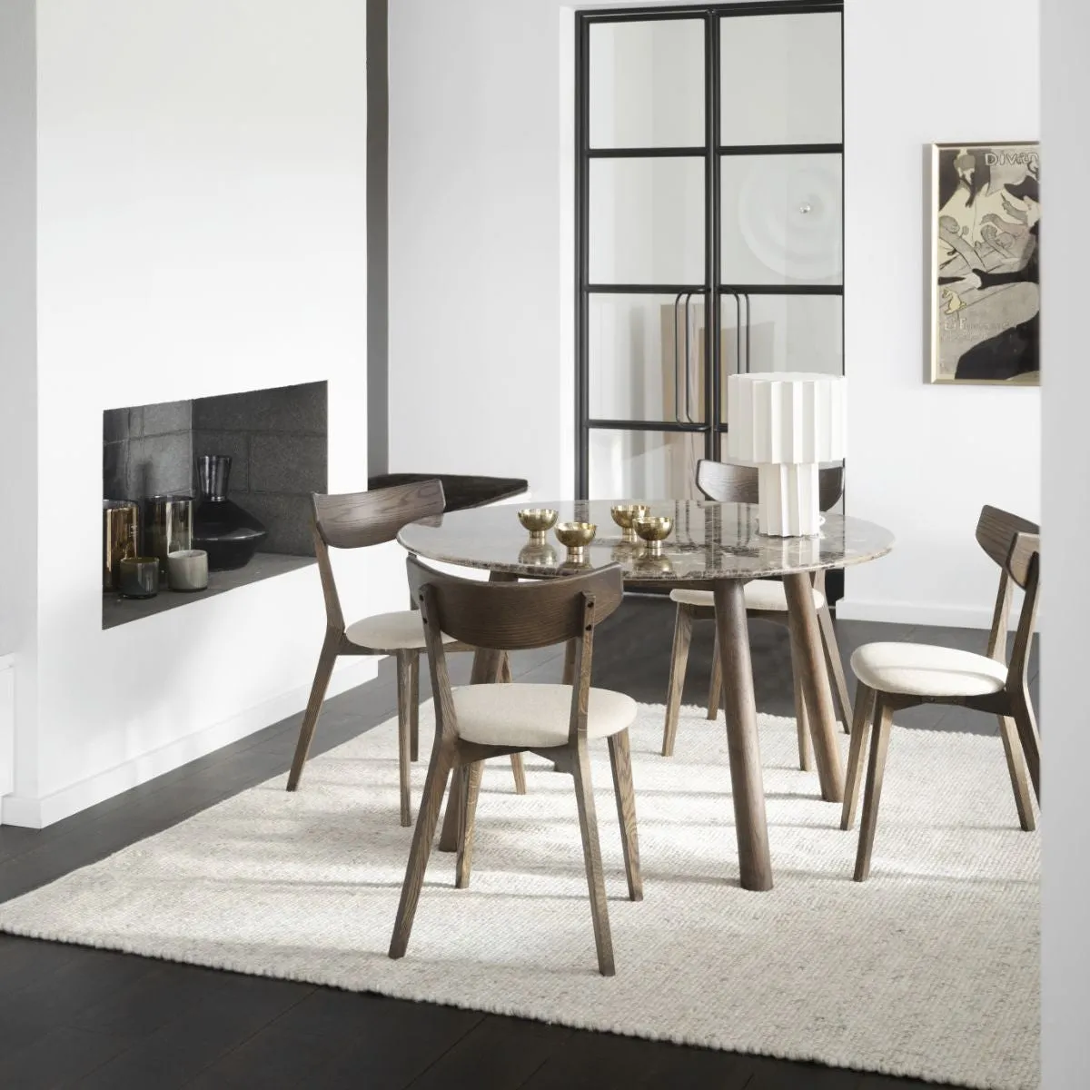 TARANSAY Round Table, Brown Travertine Top, Brown Legs Ø 125 CM