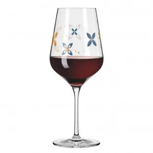 Rotweinglas Herzkristall Blumen