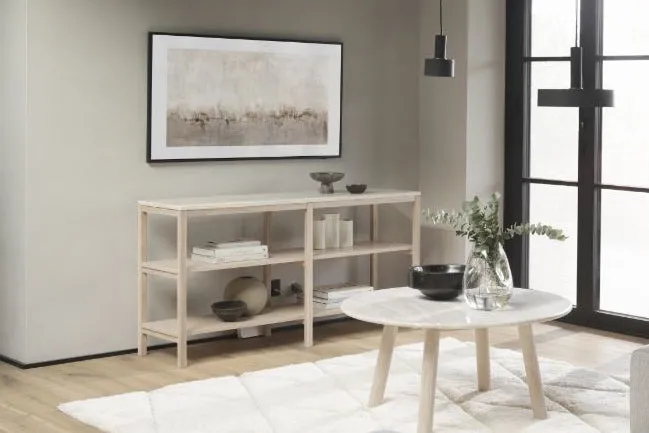 ORWEL Console Table, Beige Travertine Whitewashed Oak, 140 CM