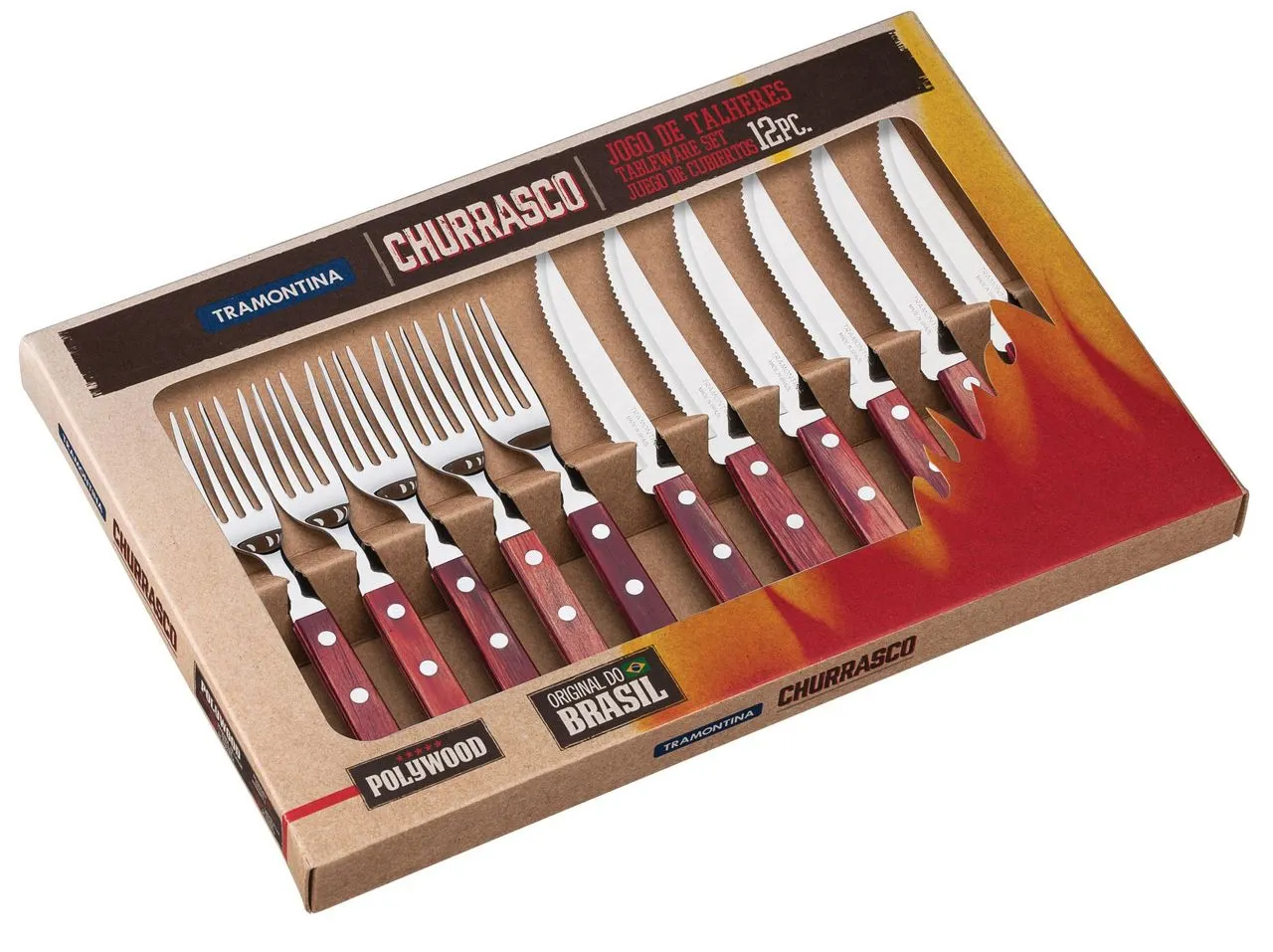 12 tlg. Steak-/Pizza-Allweckbesteck- Set bordeaux