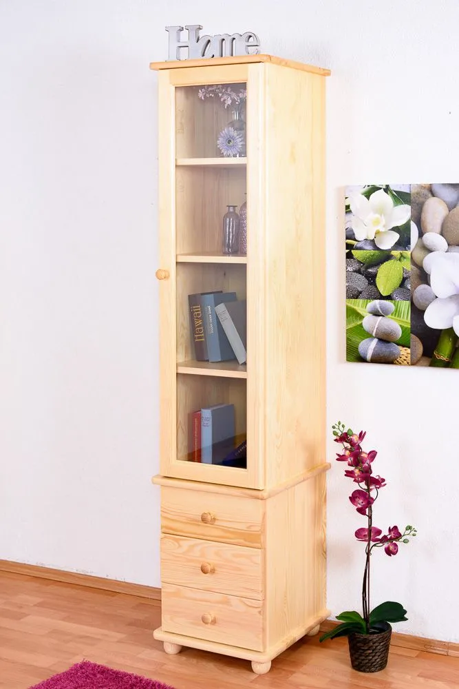 Vitrine Kiefer massiv Vollholz natur Junco 43 - Abmessungen: 195,50 x 45 x 42 cm (H x B x T)